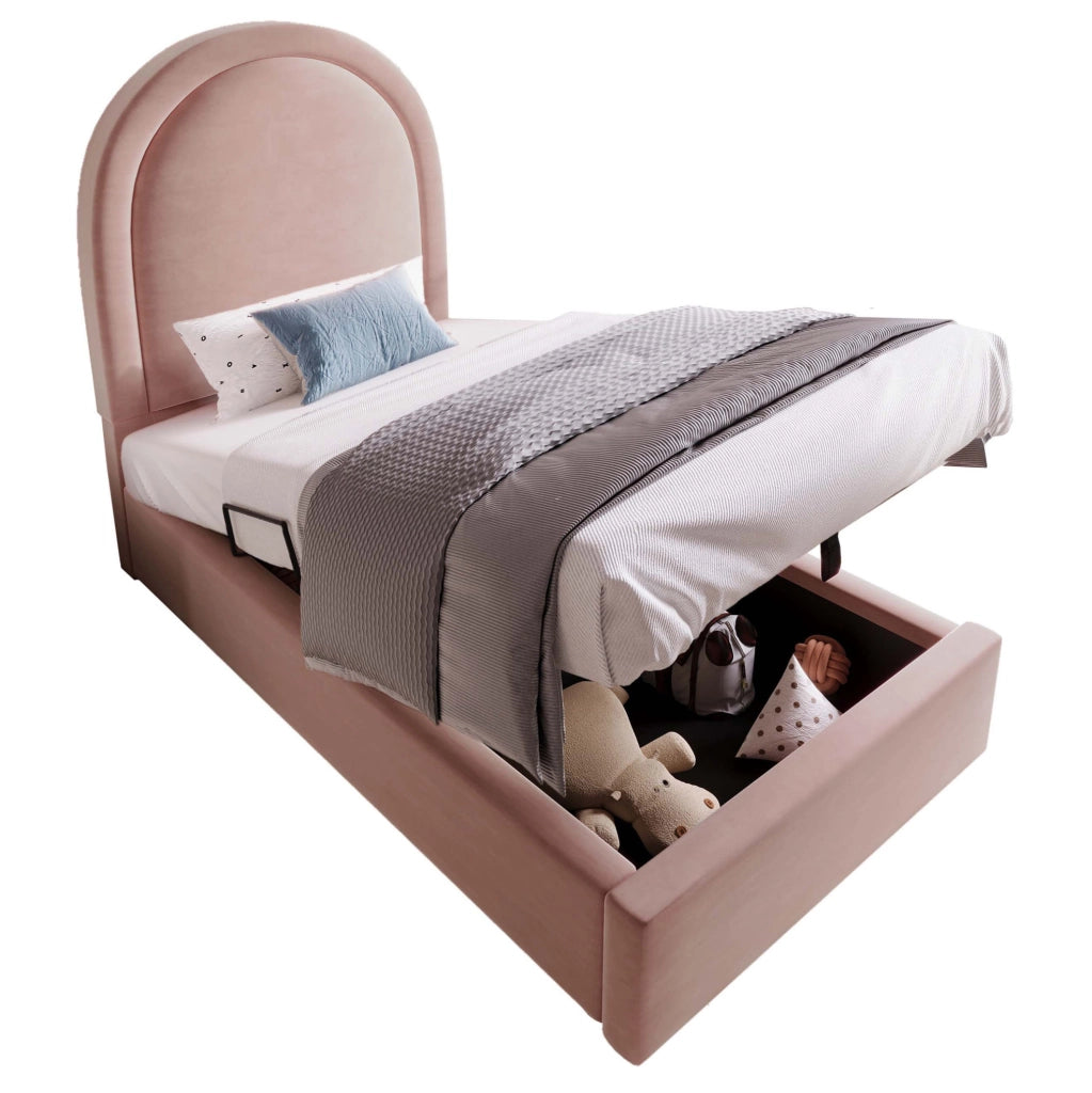 Letto per bambini 90x200 cm con contenitore; velluto rosa