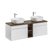 Set ICON bianco: mobili sotto lavabo 140cm con nicchie visibili + piano per lavabo + due lavabi da appoggio bianchi