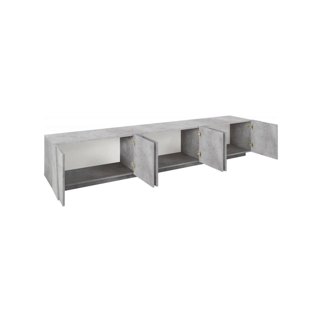Mobile da soggiorno Porta Aemilor, Made in Italy, Credenza per Aemilor da salotto a 6 antine battenti con dettaglio, cm 244x44h46, Cemento scuro