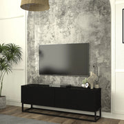 Mobile Porta TV Verpsboga a 2 Ante Decorative e Telaio Lungo in Metallo 135x32x47 cm - Nero [en.casa]