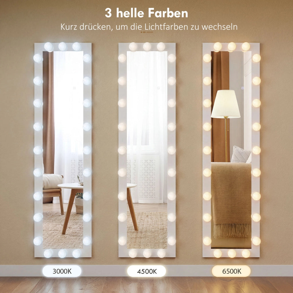 Specchio LED 150x40 cm con 24 lampadine 3 colori luce ¨C zephmum ¨C bianco