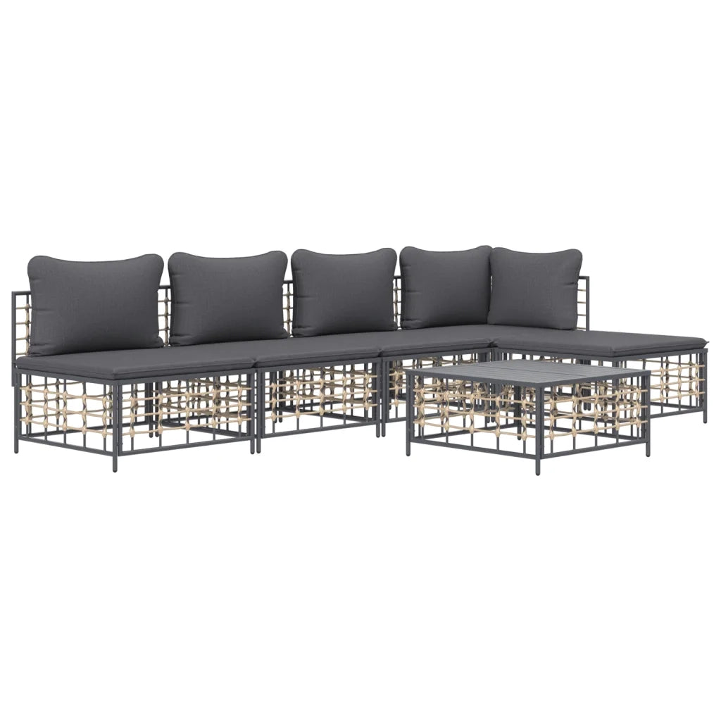 Set Divani da Giardino 6 pz | Set Salotto da Giardino con Cuscini Antracite in Polyrattan