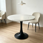 Tavolo da pranzo rotondo moderno per 2-4 persone con base centrale, in MDF e metallo, bianco e nero, diametro 80 cm