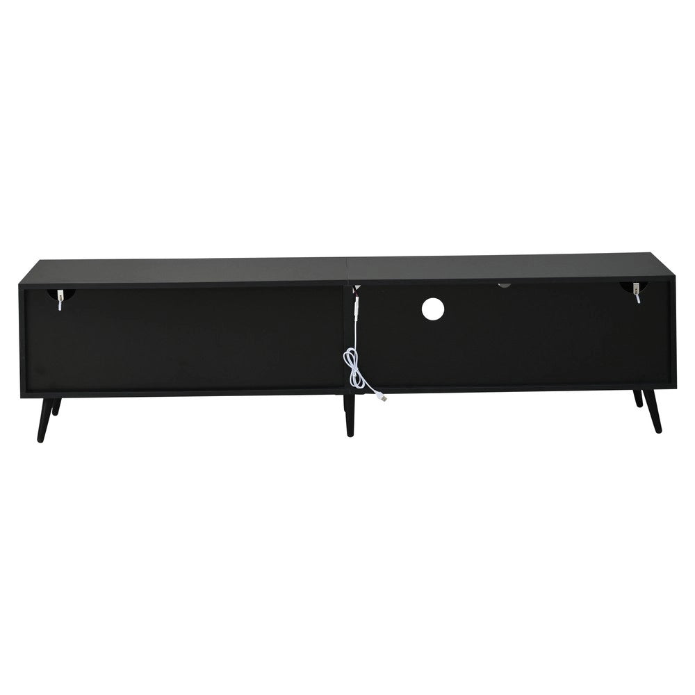 Mobile TV LED Lowboard ¨C Xylo ¨C Legno Naturale e Nero, 175x31x43 cm, Vetro Temperato, per 75 Pollici