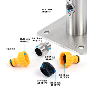 Fontanella a colonna in acciaio inox 95,5cm rotonda con rubinetto e raccordo Resistente a UV e gelo