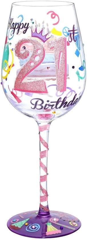 Vaso da Vino Personalizzato a Mano - 15oz - Materiale Ecologico - Regalo Artigianale - Vaso da Vino con Disegno a Mano - 21° Compleanno