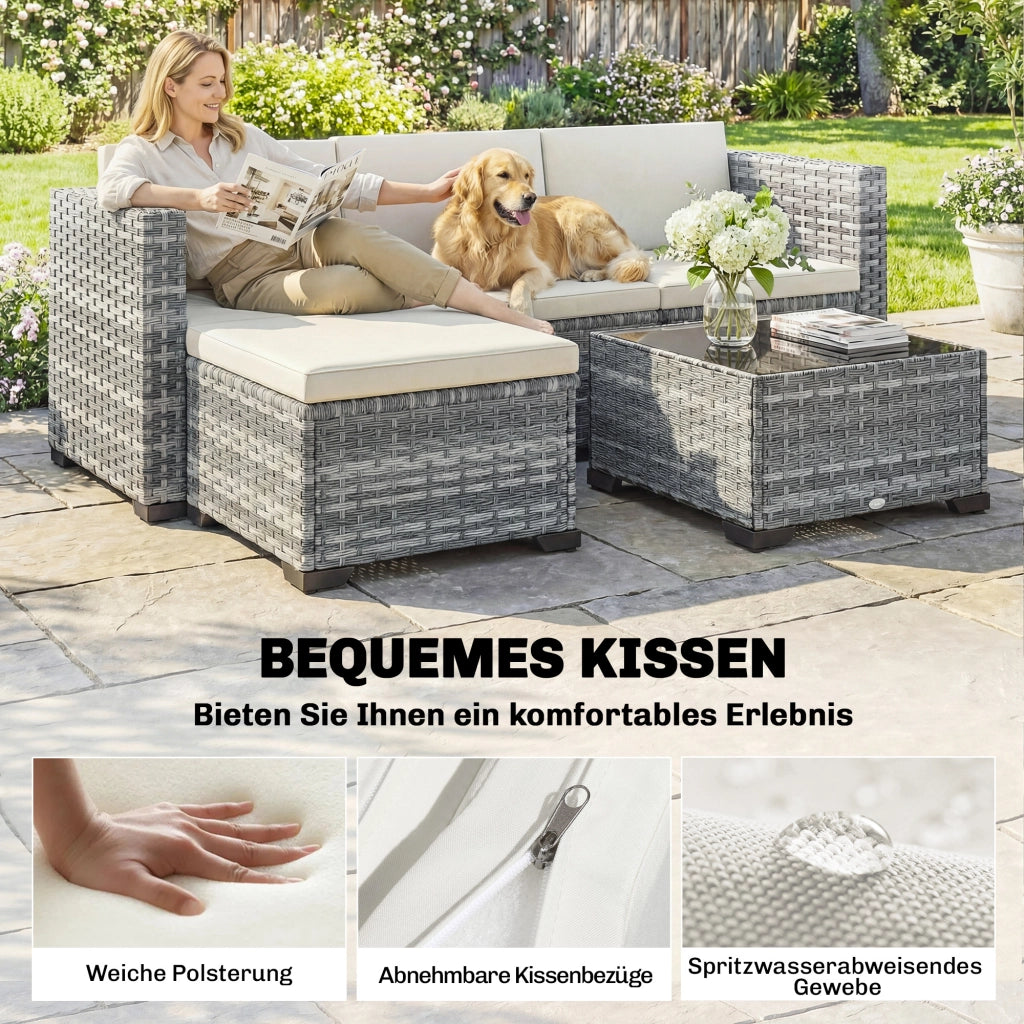 Set Giardino Poly Rattan 5 Pezzi ¨C zephmum ¨C Grigio e Crema