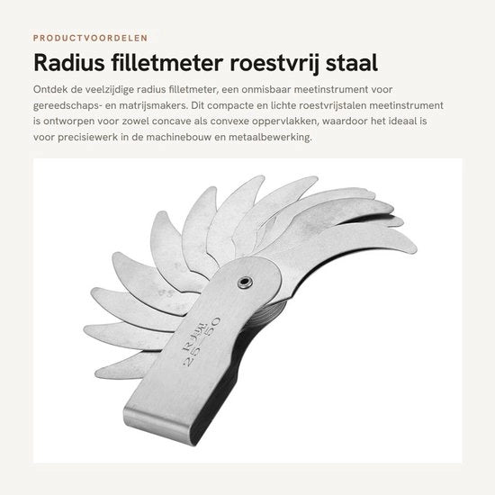 Filletmetro in Acciaio Inossidabile - Strumento di Misura Portatile - Convessità/Concavità - Intervallo di Misura R0.3-100MM - Scala di Divisione - Durevole e Resistenente all'Ossidazione - Radiometro