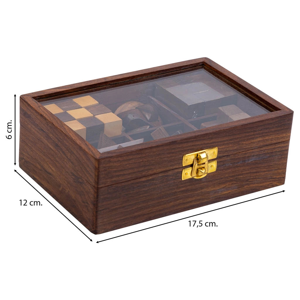 Set 6 puzzle scatola legno marrone 17.5x12x6h cm