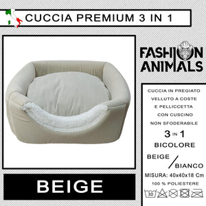 Cuccia Premium per cani e gatti - Letto morbido e confortevole - Base antiscivolo - Resistente e Facile da lavare (3 in 1-Beige)