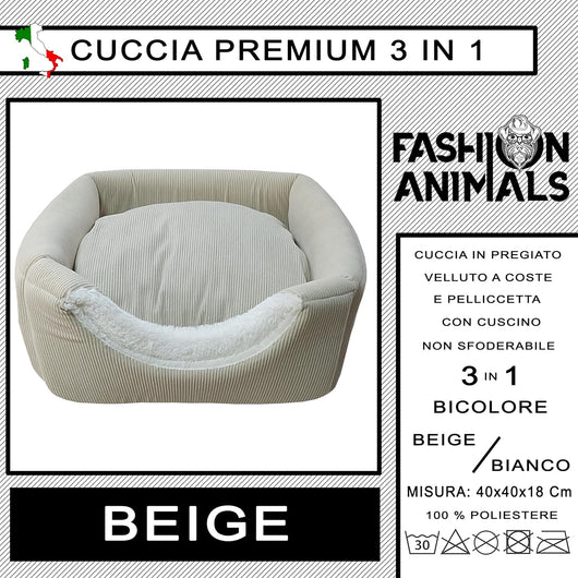 Cuccia Premium per cani e gatti - Letto morbido e confortevole - Base antiscivolo - Resistente e Facile da lavare (3 in 1-Beige)