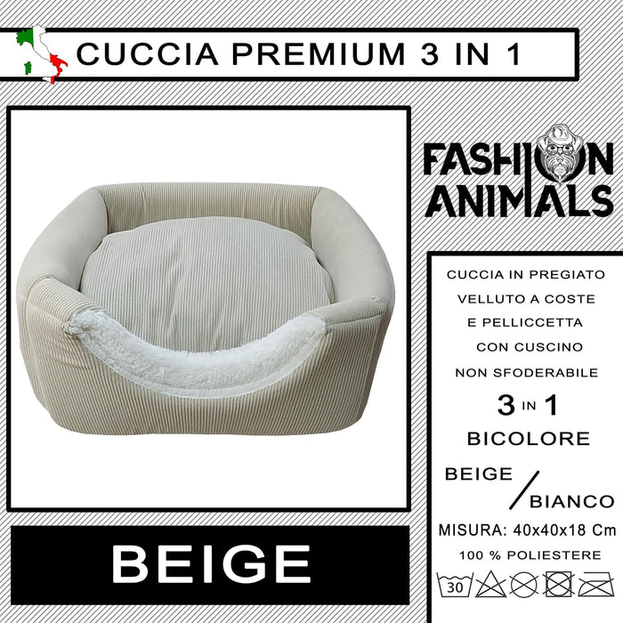 Cuccia Premium per cani e gatti - Letto morbido e confortevole - Base antiscivolo - Resistente e Facile da lavare (3 in 1-Beige)