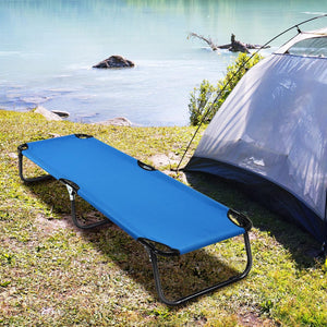 Brandina Campeggio, Letto da Campeggio Pieghevole Portatile con Telaio in Metallo e Piedini Antiscivolo, per Campeggio, Spiaggia, Prato, Ufficio, Blu