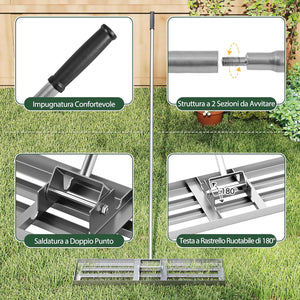 Rastrello Livellatore per Prato, Attrezzo per la Livellatura del Prato con Manico Ergonomico, Livellatrice per Giardino, Cortile, Campo da Golf, Fattoria e Pascolo (Argento 91 x 25 cm)