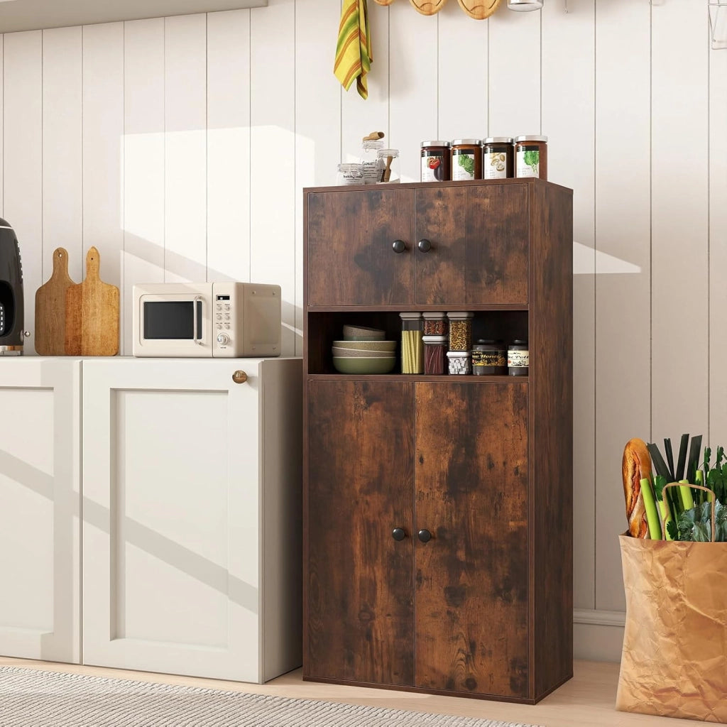Libreria con 4 Ante, Armadio Alto a 4 Ripiani con Mensola Regolabile e 2 Kit Anti-Ribaltamento, Organizzatore per Casa Ufficio, 54 x 30 x 111 cm (Marrone)