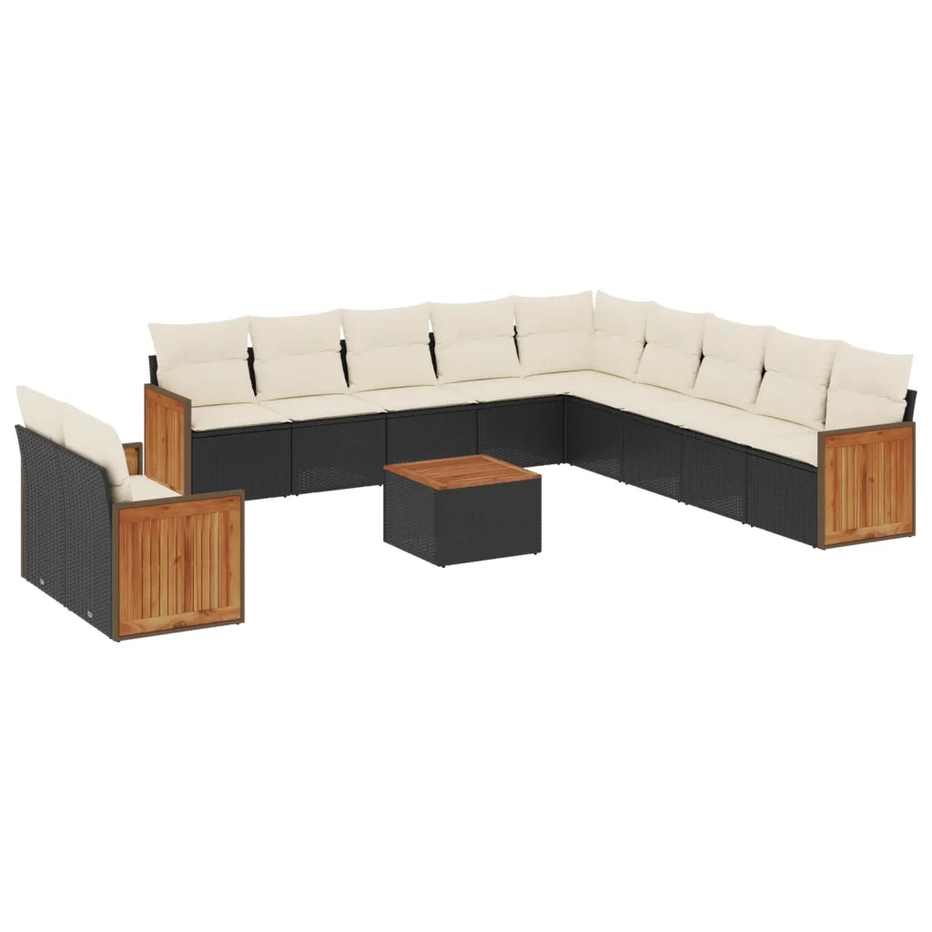 Set Divani da Giardino 12 pz con Cuscini Nero in Polyrattan 3260215