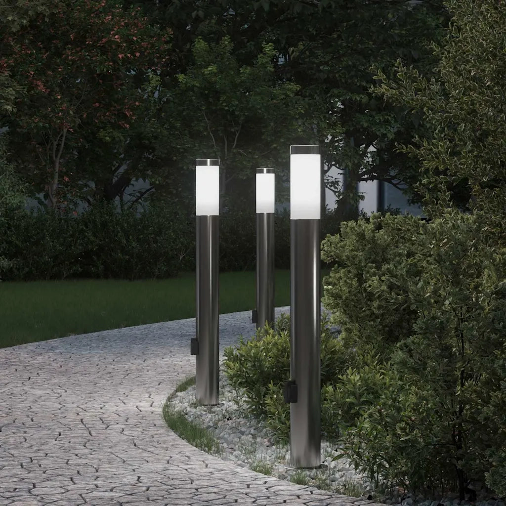Lampioni a palo con presa elettrica 3 pz 80 cm Acciaio Inox IP44 4006014