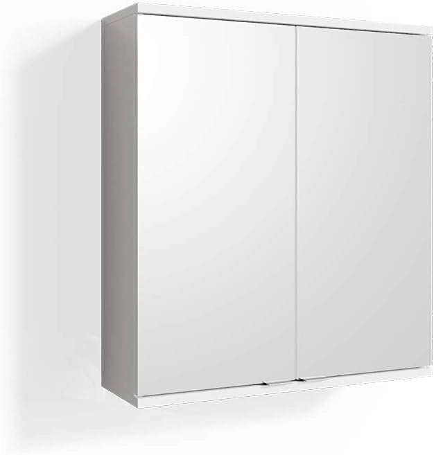 Specchio contenitore bagno Roy, Bianco, 60 x 68 cm, adatto per montaggio a parete e compatibile con la serie Roy