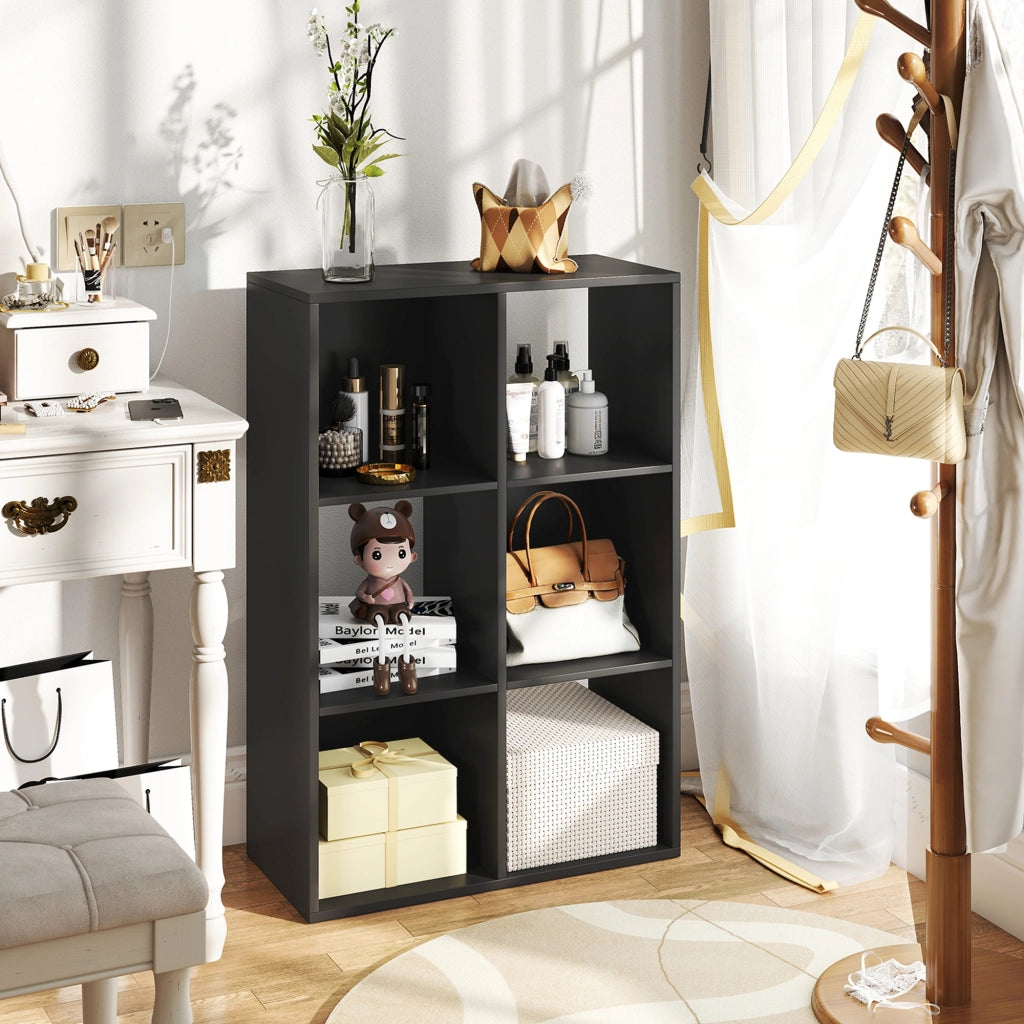 Libreria a Cubi con 6 Ripiani Portaoggetti, in Legno, 61.5x29.5x91.5 cm, Nero