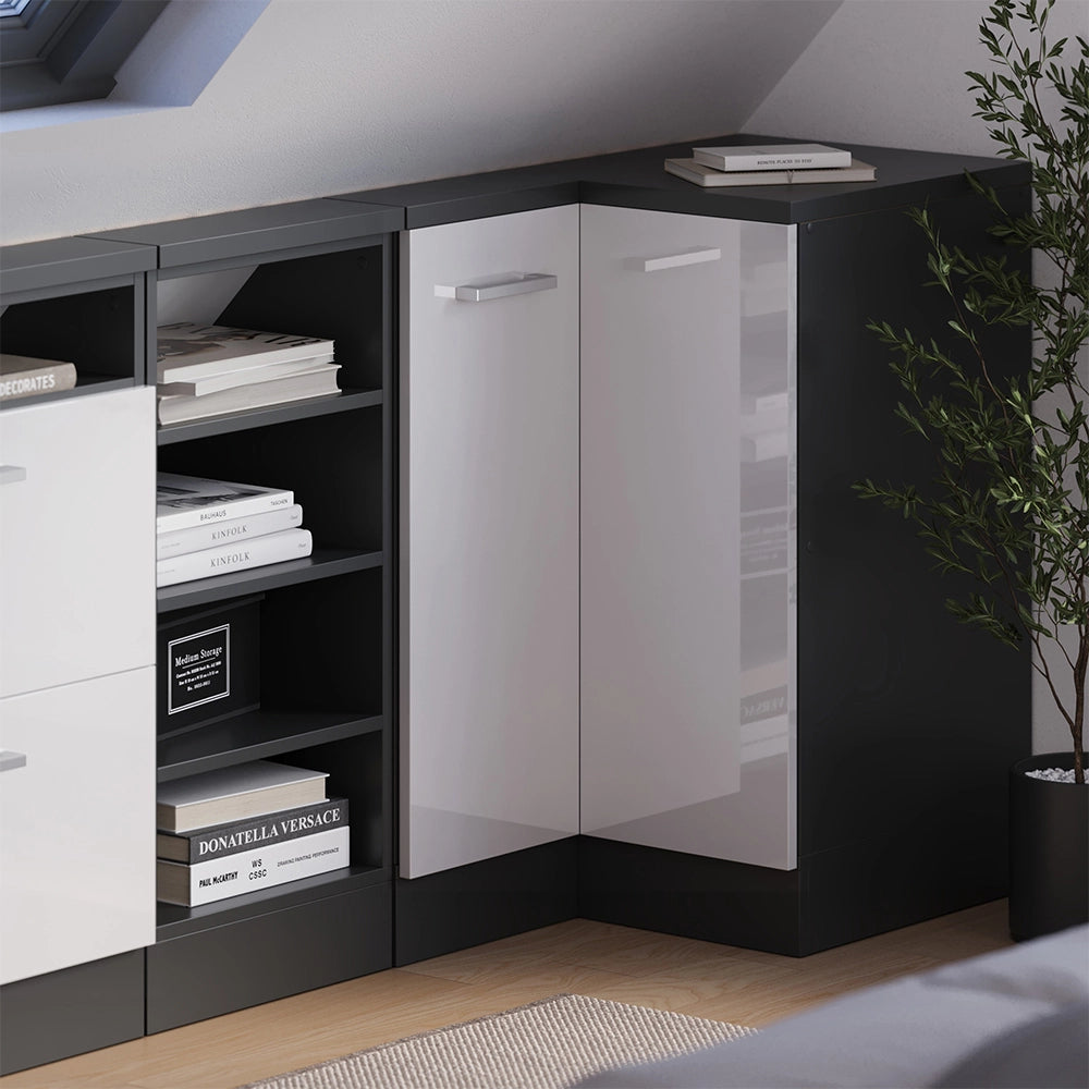 Mobile sottotetto Mobile angolare Rion Bianco lucido/Antracite 75.6 x 83.8 cm con 1 porta Vicco