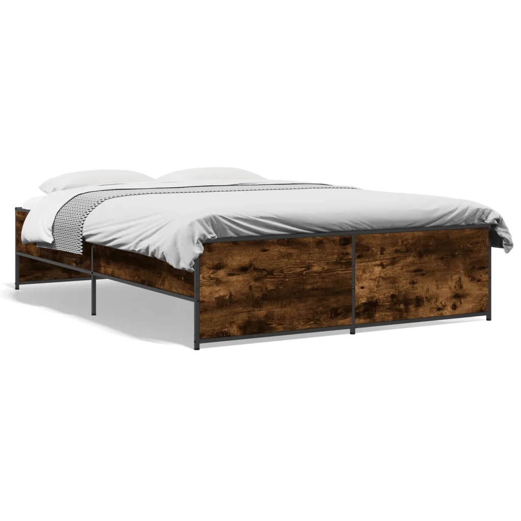 Letto matrimoniale | Letto per adulti | Giroletto Rovere Fumo 135x190 cm in Legno Multistrato Metallo