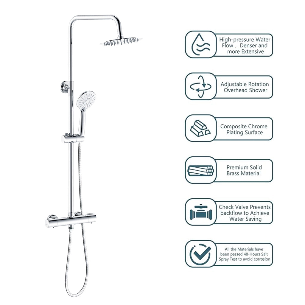 AICAIT Colonna doccia rotonda con soffione rotondo 20x20cm in acciaio inox cromato, sistema doccia a 38℃ antiscottature