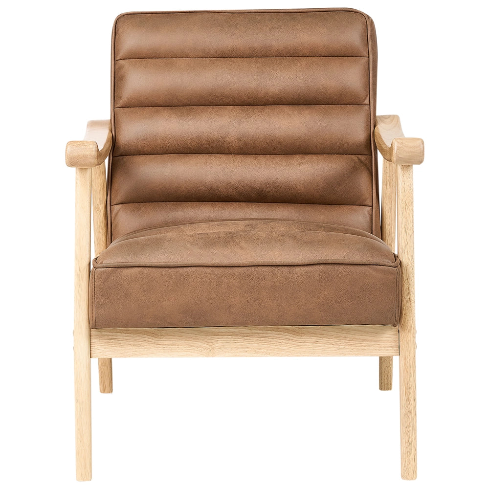 Poltrona Marrone Poliestere Ecopelle Rivestimenti Design Retrò Struttura in legno Braccioli Soggiorno