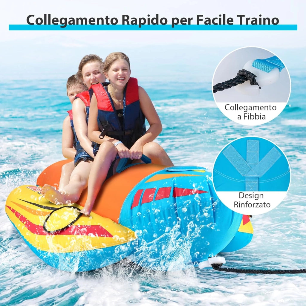 Gommone a Banana Gonfiabile per 3 Persone, Tubo Trainabile per Sport Acquatici e Nautici, Gommone a Banana da Recreazione Acquatica, Carico Massimo 231 kg