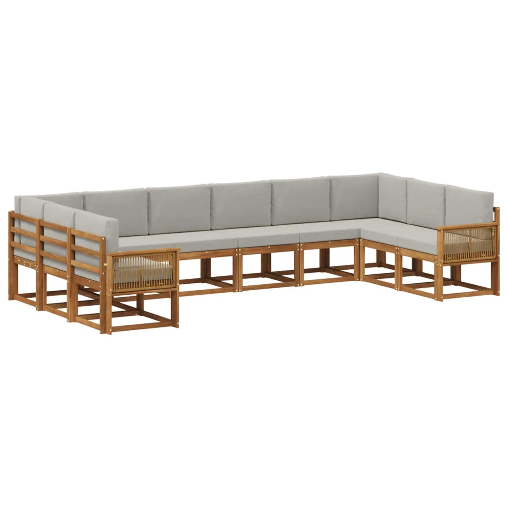 Set di divani da esterno 10 pz Naturale e Grigio Chiaro 3385577