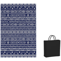 Tappeto da Esterno Reversibile 182x274 cm con Motivo Geometrico e Borsa Inclusa Blu e Bianco