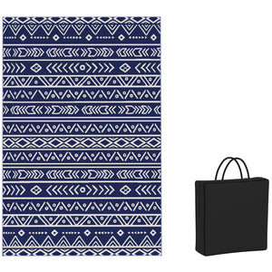 Tappeto da Esterno Reversibile 182x274 cm con Motivo Geometrico e Borsa Inclusa Blu e Bianco