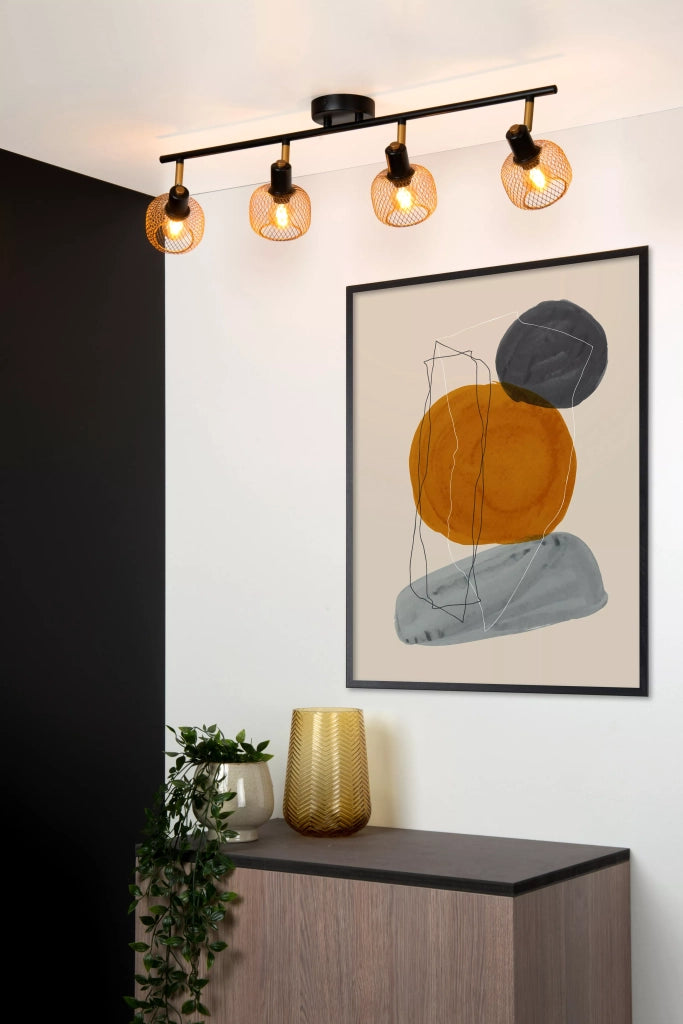Plafoniera loft 4 faretti nero-oro 76cm Lucide Maren