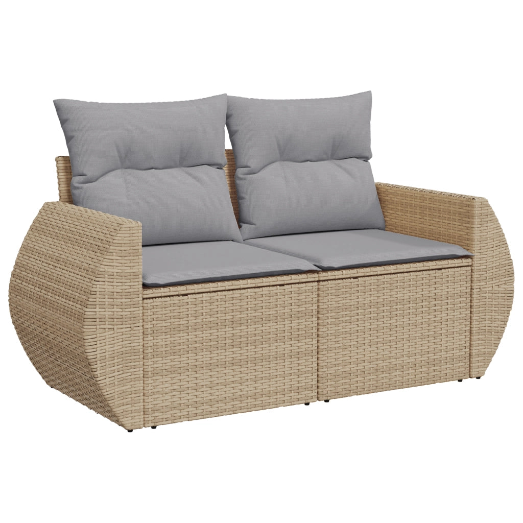 Set Divano da Giardino a 10 Pezzi con Cuscini Rattan Beige Poliester