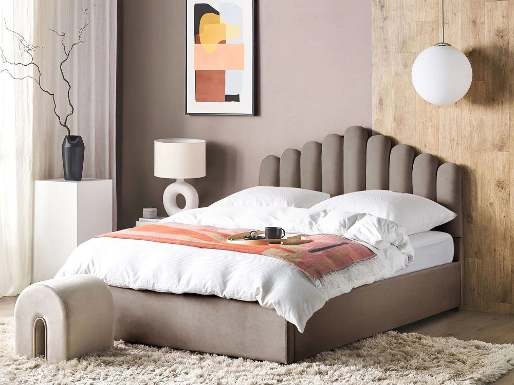 Letto contenitore Taupe velluto Super King Size 6 piedi Sea Shell testiera a doghe 180 x 200 cm