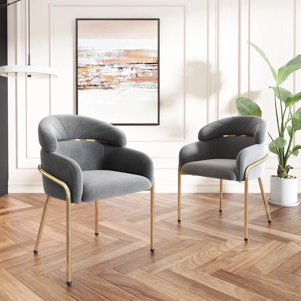 Sedia da pranzo in velluto grigio con gambe in metallo, design moderno per sala da pranzo, soggiorno e camera da letto