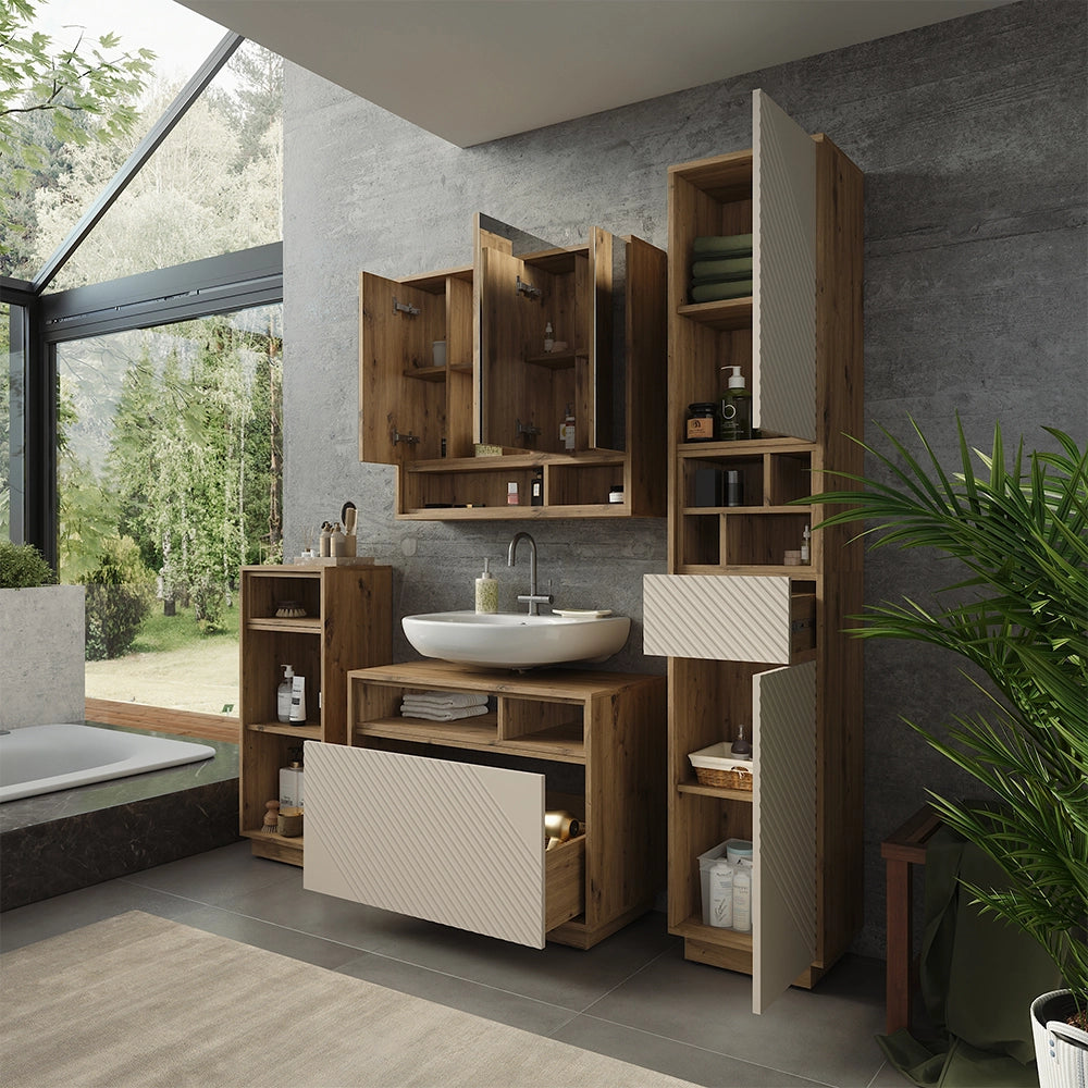 Set mobili bagno Beatrice Cachemire/Rovere artigianale Set di 4 Vicco