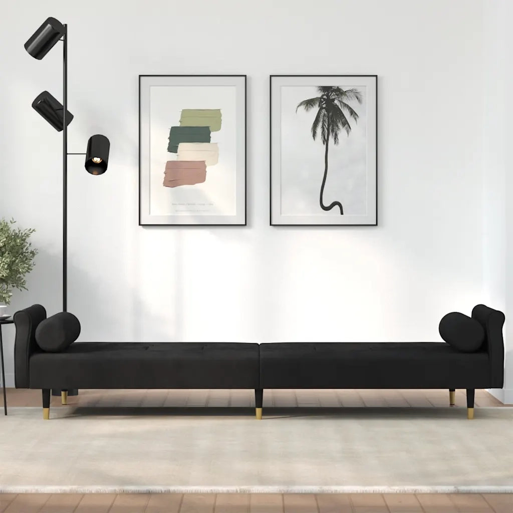 Divano Letto con Cuscini-Sofa Letto-Daybed Nero in Velluto