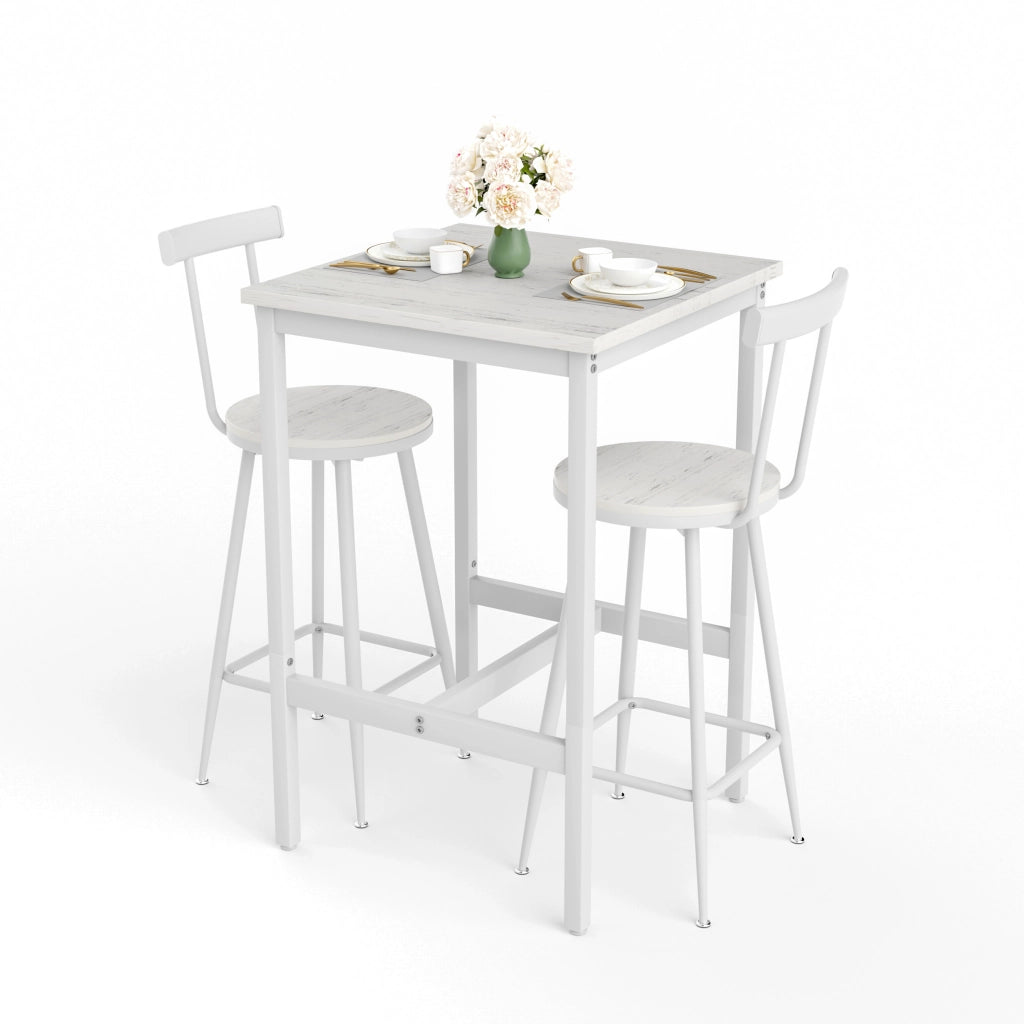Tavolo Bar con 2 Sgabelli ¨C MINIMAL ¨C Metallo Bianco, 60x60x92