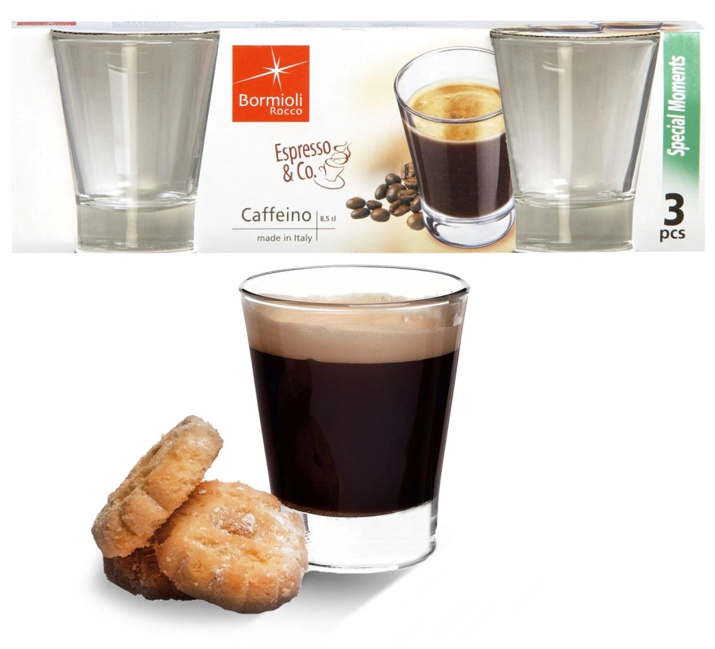 3 CAFFEINO BORMIOLI BICCHIERI TAZZINE PER CAFFÈ ESPRESSO IN VETRO TRASPARENTE