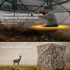 Tenda da Caccia 5 in 1 per 2-3 Persone, Tenda Mimetica a Visione a 360° per Caccia, Tenda Pop-Up Camouflage con Borsa da Trasporto, Attrezzatura Caccia Funzione da Recinto, 148 x 148 x 164 cm
