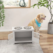 Scaffale rialzato per cani con ciotole da 2.000 ml in acciaio inox e vano portaoggetti bianco 60 × 30 × 43 cm