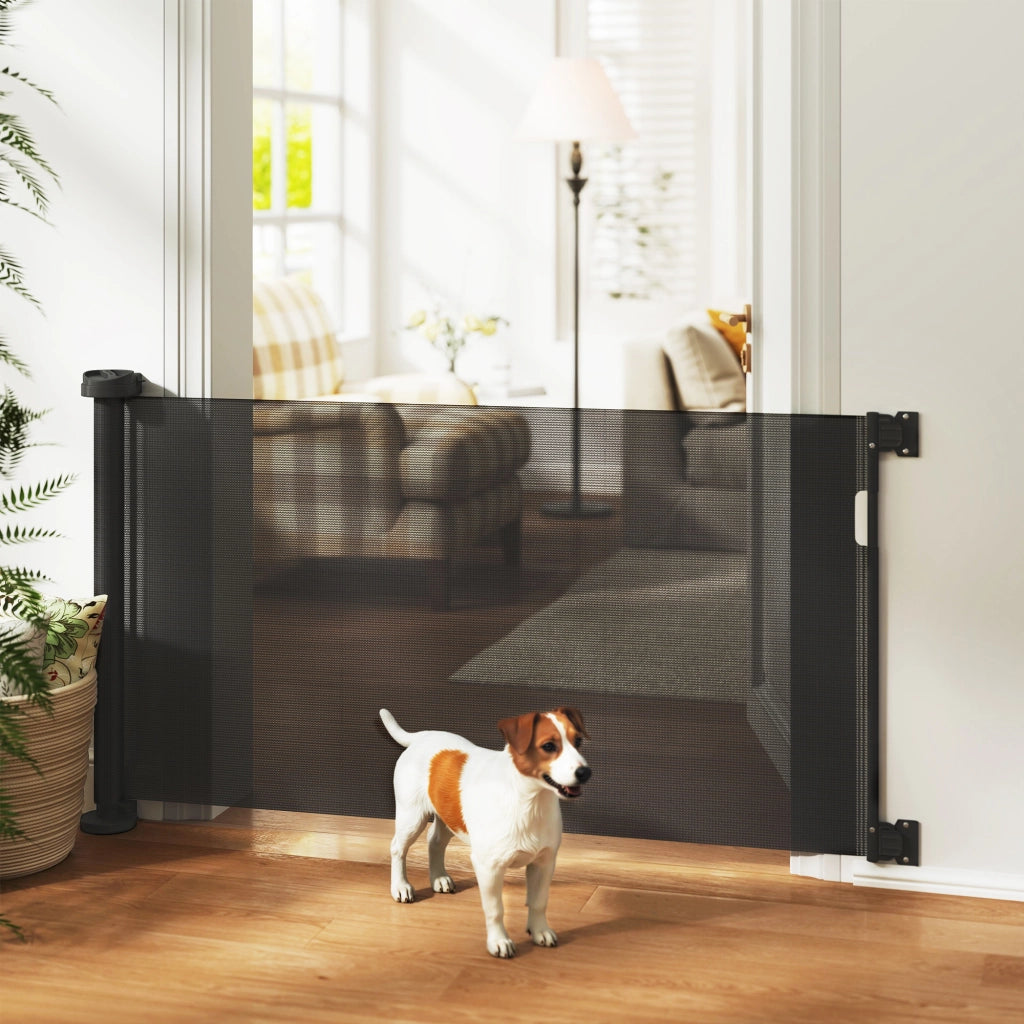 Barriera per Cani Retrattile con Chiusura a Interruttore per Porte Scale ¨C Zephmum ¨C 142x10x87 cm Nero