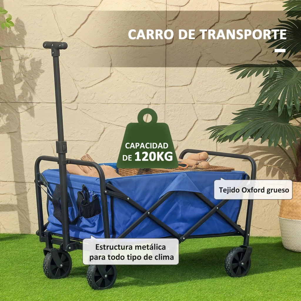 Carrello da Giardino Pieghevole con Ruote ¨C Zephmum ¨C Blu 64x42x27 cm