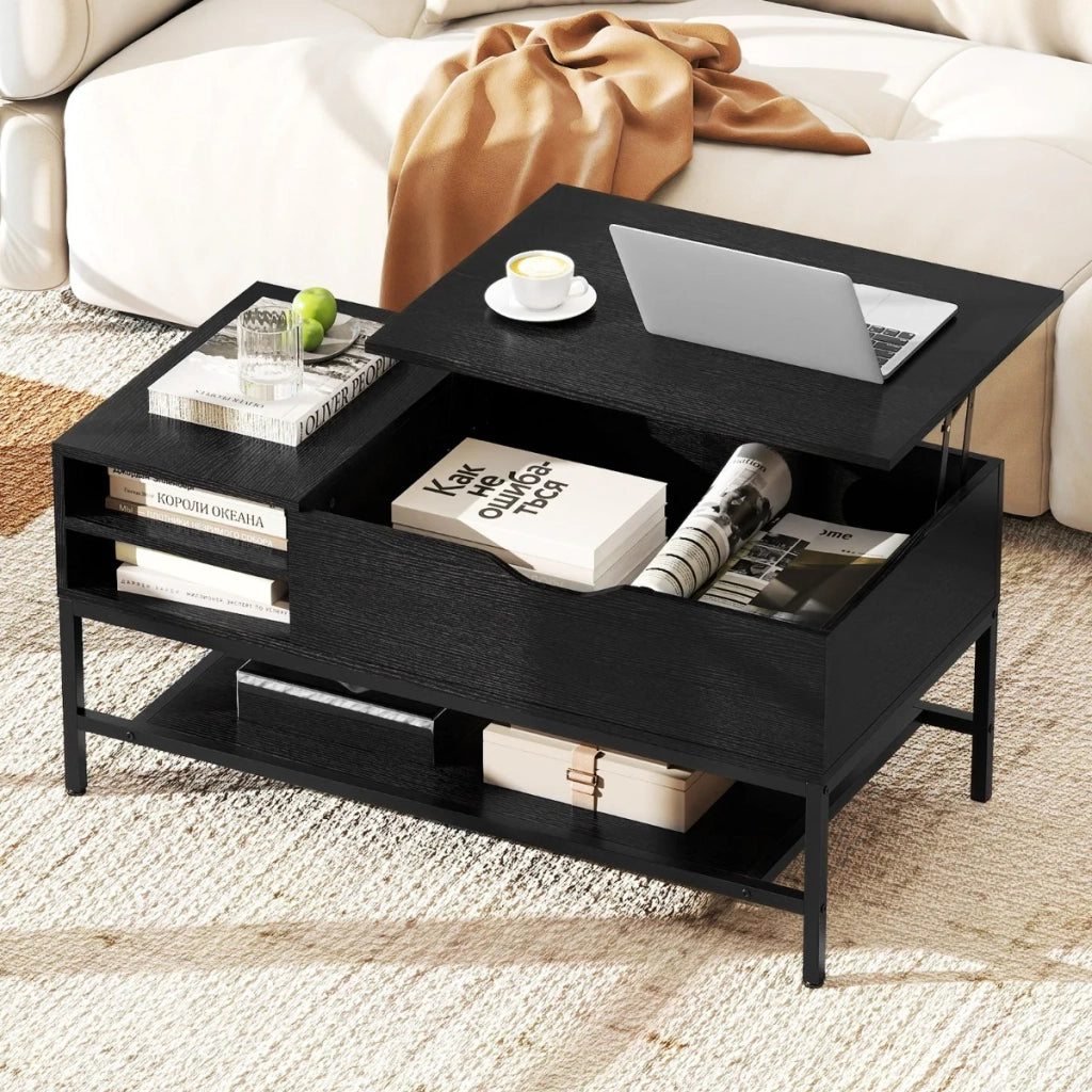 Tavolino rettangolare 99,5 x 49,5 x 47,5 cm pratico con moderno spazio di archiviazione in truciolato nero 20_0018300
