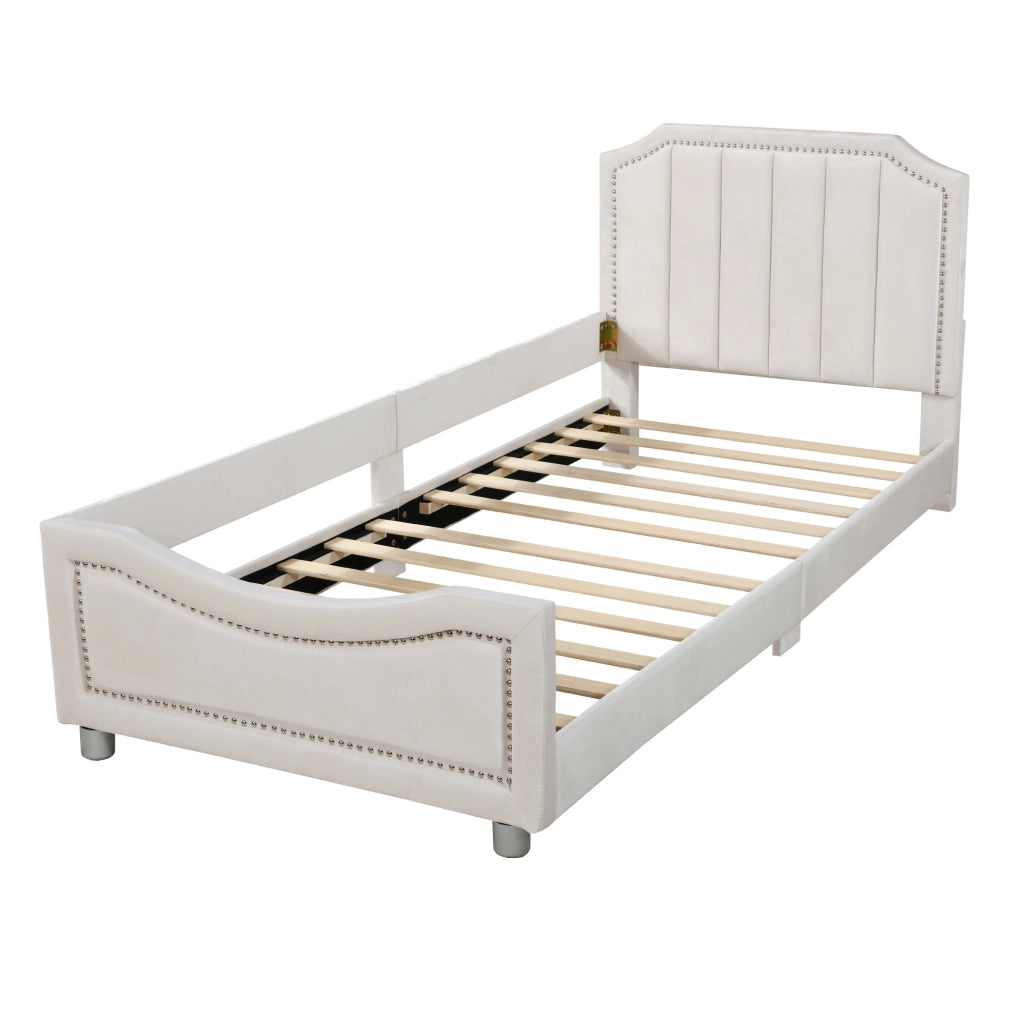 Letto imbottito 90x200 cm multifunzione; legno; beige (Senza materasso)