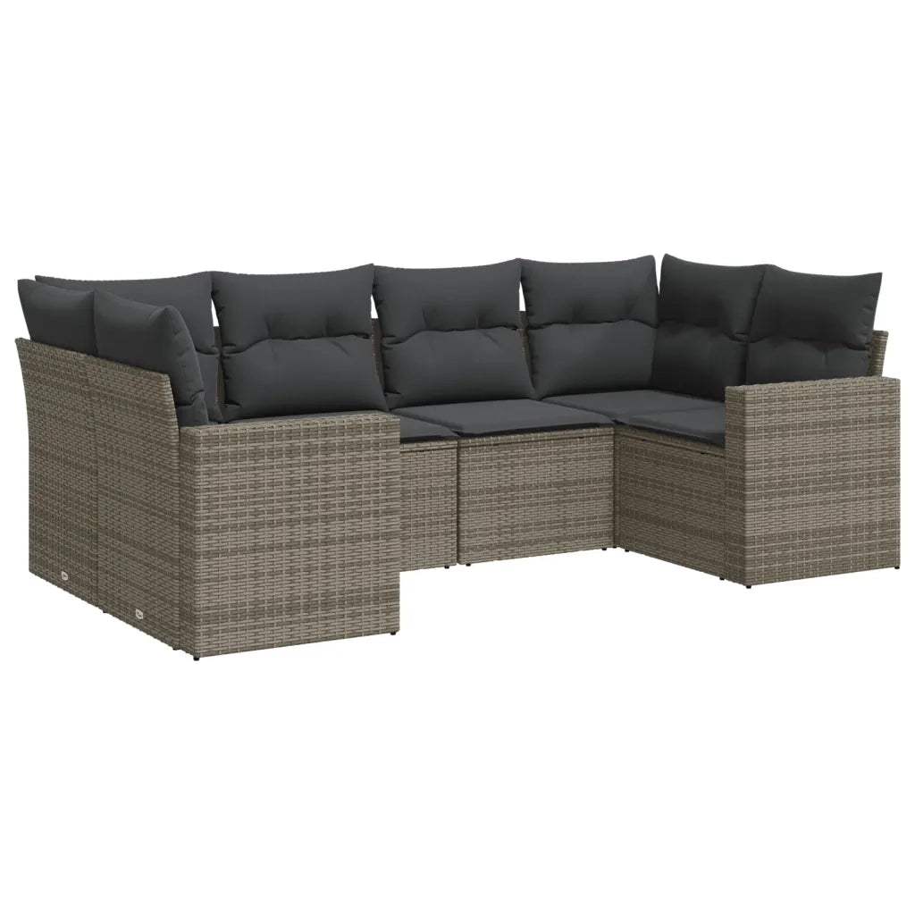 Set Divano da Giardino 6 pz con Cuscini Grigio in Polyrattan 3251717