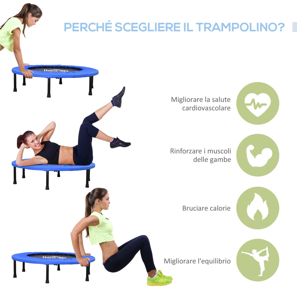 Trampolino Elastico per Allenamento con 30 Molle, in Acciaio, Plastica e PP, ?91x22.5 cm, Nero e Blu