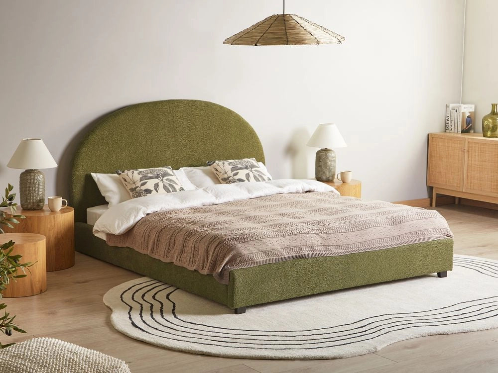 Lettino ad acqua in bouclé retrò dal design minimalista in poliestere verde oliva 160 x 200 cm
