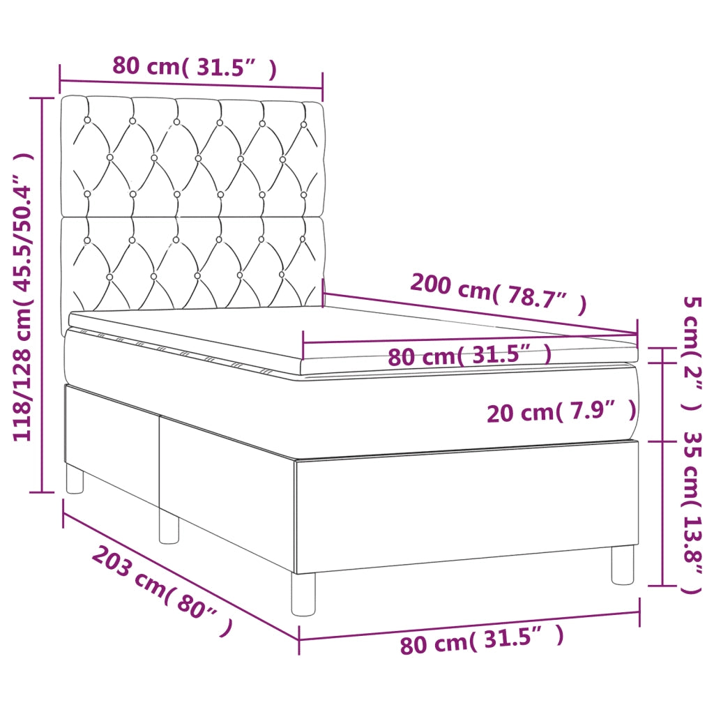 Giroletto a Molle con Materasso Grigio Chiaro 80x200 cm Tessuto cod mxl 47009