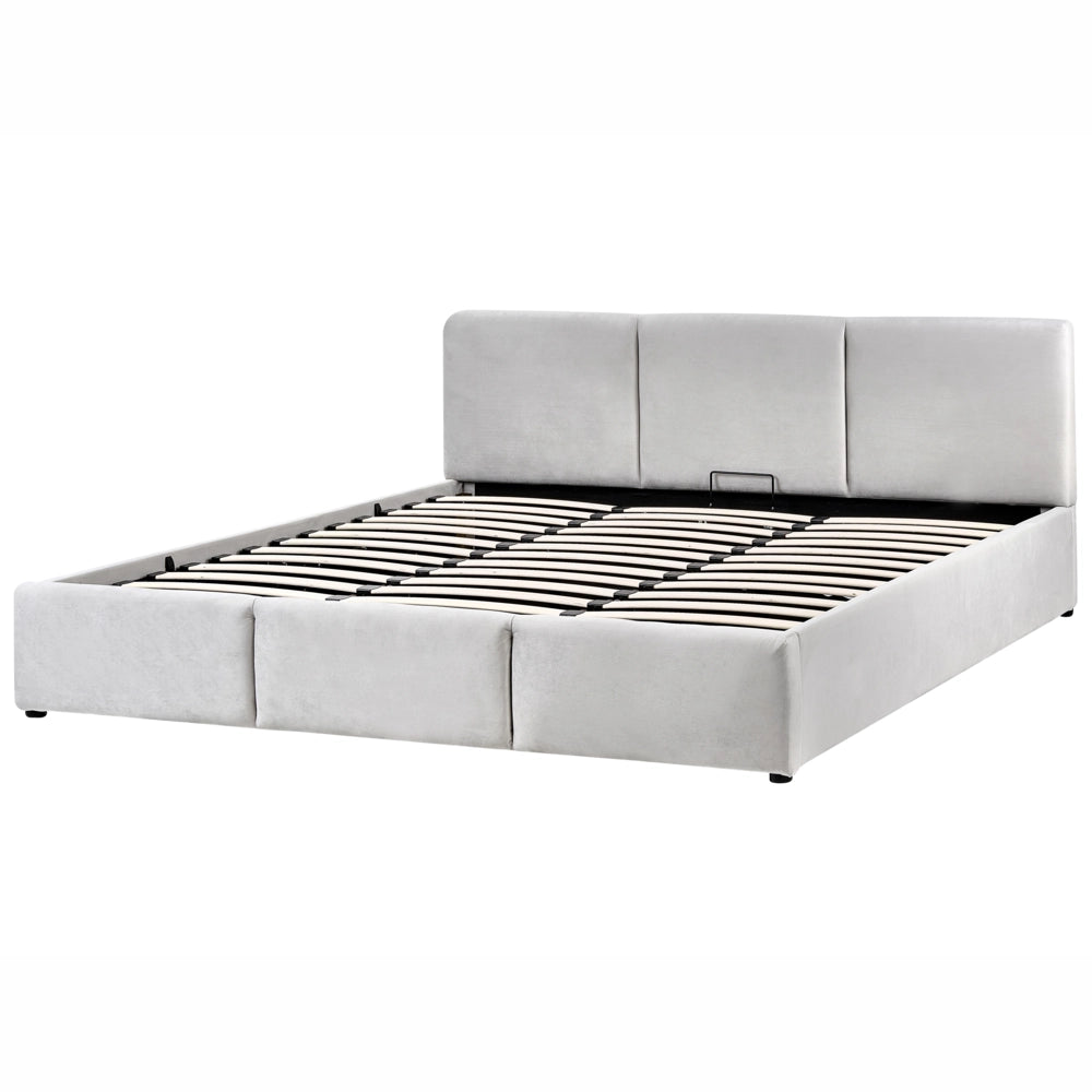 Letto Ottomano Grigio Chiaro Velluto Tappezzato 180 x 200 cm Testiera Travestita Funzione Contenitore